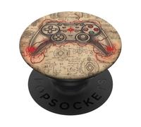 Vintage Video Game Controller Retro Gaming Gamer Su Beige PopSockets PopGrip Adesivo