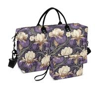 Vintage Viola e Bianco Iris Fiori Decorativo Grande Borsa Palestra Duffel Bag con Toiletry Bag per Palestra Multifunzionale bulto de para Mujer
