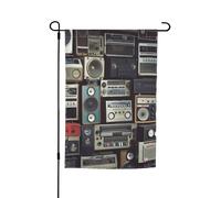 Vintage Wall Of Radio Boombox Bandiera Da Giardino Doppio Lato Fattoria Vacanze Yard Bandiera 30x45 Pollici Stagionale Esterna Banner Per Primavera Estate Prato Portico Decorazione Della Casa Piccola