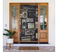 Vintage Wall of Radio Boombox Door Cover Decorations, Welcome Door Banner Sfondo Stagionale Primavera Estate Portico Banner Cartello Foto Sfondo per Interni ed Esterni Decorazione per Feste 180 x 80