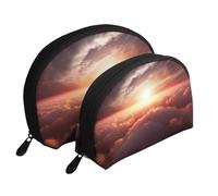 Vintage Wall of Radio Boombox portatile Shell Cosmetic Bag Set - Travel Makeup Organizer con cerniera e scomparti interni, Sole Alba Nube, Taglia unica