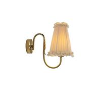 Vintage Wall Sconce, Bedside Lamp with Cream Pleated Ruffled Fabric Shade, Elegant French Country Brass Wall Fixture, Romantic Lighting for Bedroom, Living Room, Hallway, Nursery Decor.
