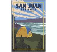 Vintage Washington San Juan Islands Camping Viaggio Poster Art Print Retro Wall Art Tela Poster Camera Decorazione Casa Decorazione Non incorniciato 40x60cm