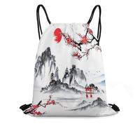 Vintage Watercolor Japanese Style Borsa con Cordoncino Regolabile Borsa con Coulisse Unisex Zainetti per Campeggio Spiaggia Shopping 36X42Cm