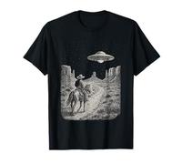 Vintage Western UFO Cowboy Alien Incontro Retrò Paese Maglietta