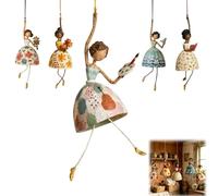 Vintage Whimsical Dancing Lady Hanging Decor,Folk-Art Wind-Swaying Figurine Decor,Cottage Hanging Accent that Sways in Breeze,Garden Wind Spinner,for Covered Porch, Patio, Window