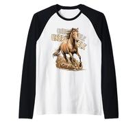 Vintage Wild Mustang Cavallo Terra Tono Natura Outdoor Art Maglia con Maniche Raglan