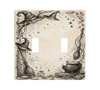 Vintage Witchcraft tema stregoneria cappello doppia luce interruttore | Illustrazione vintage, tema occulto, decorazione mistica per la casa, schizzo dettagliato, stile gotico studioso
