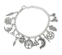 Vintage Witchy Charm Bracelet, Celtic Tree of Life Triquetra Pentacle Moon Sun Owl Feather Multi Charms Chain Bracelet, Celestial Gothic Boho Jewelry for Women (1Pcs)