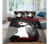 Vintage woman portraitcopripiumino morbida microfibra 3 Pezzi stampa 3D con cerniera Art deco illust Set Di Copripiumino con federe per cuscini aiosa for bambini e adolescenti Double（200x200cm）