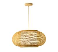 Vintage Woven Lamp Curved Chandelier 1Pc Wicker Rattan Shade Pendant Light, Hanging Lampshade Fixture for Cafe Bar Restaurant Living Room Bedroom(60cm/23.6in)