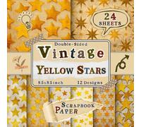 Vintage Yellow Stars Scrapbook Paper: 24 Double-Sided Sheets with 12 Celestial Designs for Card Making, Origami, Scrapbooking, Journaling & Collage