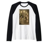 Vintage Yokai Fantasma Parage Giapponese Sumi-e Otaku Maglia con Maniche Raglan