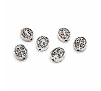 Vintageparts - Perline ovali in argento anticato, con immagine di San Benedetto, 10 x 8 mm, 6 pezzi per gioielli fai da te, per matrimonio, religione per bambini