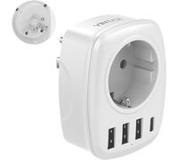 VINTAR 1PC Adattatore Presa Americana, Adattatore USA 5 in 1 con 3 porte USB e 1 porta USB-C per Stati Uniti, Adattatore Americano per America/Canada/Messico, Adattatore Spina Americana Tipo B