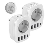 VINTAR 2PC Adattatore da Viaggio da Europa a Australia, Adattatore Spina 5 in 1 con 3 Porte USB e 1 Porta USB-C, Adattatore da Viaggio per Australia, Cina, Nuova Zelanda, Tipo I, Bianco