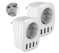 VINTAR 2PC Adattatore Presa Inglese,Tedesca 5 in 1 con 3 Porte USB e 1 Porta USB-C, Adattatore Inglese, Qatar, Gambia,Irlanda,Spina Tipo G