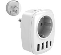 VINTAR Australia Adattatore da Viaggio Universale, Adattatore Spina 5 in 1 con 3 Porte USB e 1 Porta USB-C, Adattatore da Viaggio per Australia, Cina, Nuova Zelanda, Bianco Marcato CE Tipo I