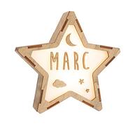 VINTIUN | Luce Notturna per Bambini a Forma di Stella | Abajour Personalizzabile con il tuo Nome | Funziona con Batterie e Adattatore di Alimentazione | Luce Calda | 25 x 25 x 6 cm
