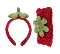 VINTORKY 2 Pezzi Fascia per Chioma alla Fragola in Pile Corallo, Confortevole e Larga, Design a Forma di Fogliolina di Fragola, per Spa e Uso Domestico Durante la Skincare