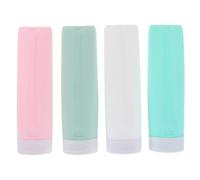 VINTORKY 4pezzi Bottiglie Vuote in Silicone per Shampoo e Lozione Riutilizzabili e Antiperdita Contenitori Cosmetici da Viaggio in Pvc Colori Pastello Bianco Latte Blu Acqua Verde Grigio