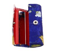 VINTORKY Astuccio per Rossetto da Viaggio in Seta Ricamato a Mano con Specchio, Custodia Portatile per Cosmetici e Gioielli, Pochette Compatta Blu per Donne e Ragazze