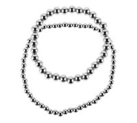 VINTORKY Bracciali da Donna 2 Pezzi in Acciaio Inossidabile Argento Perline di Due Dimensioni, Elasticizzati e Resistenti per Vari Outfit e Occasioni