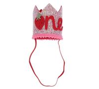 VINTORKY Cappello Corona Compleanno Fragola per Bambina, Rosa, Poliestere | Facile da Indossare, Vestibilità Comoda, Accessorio per Primo Compleanno, per Foto e Festa