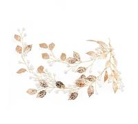 VINTORKY Fascia per Chioma da Sposa Foglie Dorate e Perline, Accessorio Delicato ed Elegante per Matrimonio e Damigelle, Adatta a Stili Quotidiani e Party