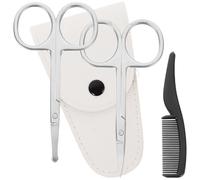 VINTORKY Kit 4 Forbici per Barba in Acciaio Inossidabile Pettine Piccolo e Custodia in Pelle Bianca, Rifinitura di Baffi, Naso e Orecchie per Parrucchieri e Uomini