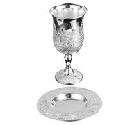 VINTORKY Set 1 Bicchiere da Vino Kiddush con Piattino Placcato Argento, Coppa di Vino per Feste Shabbat e Pasqua, Tazza Havdalah Sacra da Tavolo per Cerimonie Ebraiche