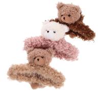 VINTORKY Set 3 Pezzi Mollettoni per Chioma Artigli Forti, Design Orso Cartone Animato in Plastica e Lana, per Chioma Spessi e Lunghi, per Feste di Natale