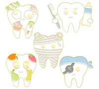 VINTORKY Spille Smaltate a Forma di Dente Accessori Originali Set 5 e Spazzolino in Lega Idee Regalo per Compleanni e Feste per Decorare Abbigliamento e Cappelli e Adulti