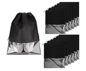 Vintree 10pcs Non Tessuto Sacchetti Scarpe da viaggio Nera Impermeabile Antipolvere Sacchetti per Calzature con Finestrella Trasparente 44x32cm