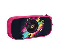 Viny - Astuccio per CD, per ragazzi e ragazze, con motivo musicale, grande, per cancelleria, scuola, ufficio, borsa per trucchi con cerniera, Blu, 21x5x10.5cm, Astuccio per trucchi