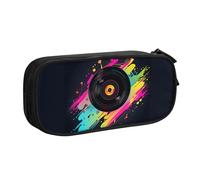 Viny - Astuccio per CD, per ragazzi e ragazze, con motivo musicale, grande, per cancelleria, scuola, ufficio, borsa per trucchi con cerniera, Nero , 21x5x10.5cm, Astuccio per trucchi