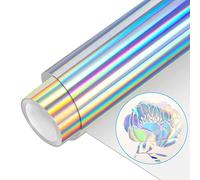 VINYL FROG Rotolo di vinile HTV in lamina metallica, 30,5 cm x 1,5 m, argento olografico, a trasferimento termico, in vinile cromato, facile da tagliare e spellicolare, design fai da te per magliette