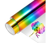 VINYL FROG Rotolo di vinile termoadesivo in lamina metallica, 30,5 cm x 1,5 m, trasferimento termico, arcobaleno olografico, cromato, facile da tagliare e spellicolare, design fai da te per magliette