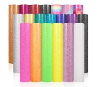 VINYL FROG Vinile termoadesivo glitterato, confezione da 20, 25 x 30,5 cm, fogli termoadesivi scintillanti, arcobaleno HTV, per magliette fai da te e altro