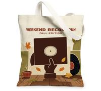 Vinyl Record Autumn Theme Fall Canvas Tote Bag 33 x 38 cm | Dischi artistici in vinile, tema foglie autunnali, regalo per amanti della musica, estetica autunnale