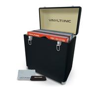 VINYL TONIC Custodia per LP in vinile da 30,5 cm, in pelle PU, interno completamente foderato, angoli in acciaio rinforzato, kit di pulizia incluso, Nero , moderno
