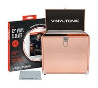 Vinyl Tonic Custodia per dischi in vinile da 30,5 cm, contiene 40 LP, include panno universale per la pulizia e 10 custodie protettive in vinile, colore oro rosa, stile bagaglio, con maniglia e
