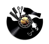 Vinyl Wall Clock Orologio da Parete Parrucchiere Parrucchiere Salone di Bellezza Orologio in Vinile Decorazione da Parete Decorazioni Arte Uniche Nero 13.4 Inch Vintage Unisex