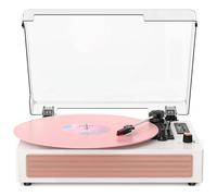 VINYLS LINK Giradischi in vinile con altoparlanti, giradischi Bluetooth con modalità EQ e display LED, giradischi vintage rosa, giradischi a 3 velocità per dischi in vinile, registrazione USB