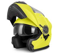 VINZ Santos Casco Modulare Moto & Scooter | Con Doppia Visiera | Certificato ECE 22.06 & PINLOCK preparato | Integrale Donna E Uomo | nelle taglie dalla XS-XXL - Giallo fluorescente
