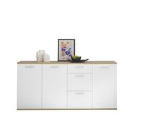 Vinzaglio - Credenza da soggiorno in legno laminato di colore quercia Artisan/bianco con 3 ante a battente e 3 cassetti. Dimensioni LAP ca. 180x86x38 cm.