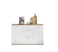 Vinzaglio - Credenza in legno laminato di colore quercia Artisan/bianco con 2 ante a battente e 3 cassetti. Dimensioni LAP ca. 135x86x38 cm.
