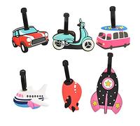 VIOCIWUO 6 etichette per bagagli per bambini carino multi-stile aereo viaggio etichetta con anello valigie borse da viaggio borse scuola bagagli tag