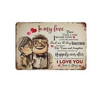 VIOFLOW Targa in metallo vintage Carl and Ellie to My Love Once Upon A Time I became Yours I Love You San Valentino, divertente novità per cucina, bar, garage, casa, decorazione da parete, 20 x 30 cm