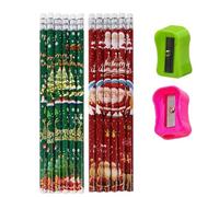 Viojrlly 12pz Matite Natalizie di Legno con Gomme, 2 pezzi Temperamatite singolo, Matite Babbo Natale Renna Albero di Natale, Pensierini Natalizi, per Studenti, Bambini, Regali di Natale (B)